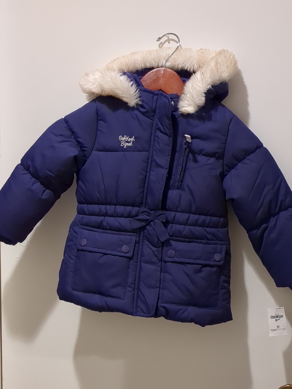 OshKosh B'gosh Navy Puffer Jacket with Faux-Fur Trim